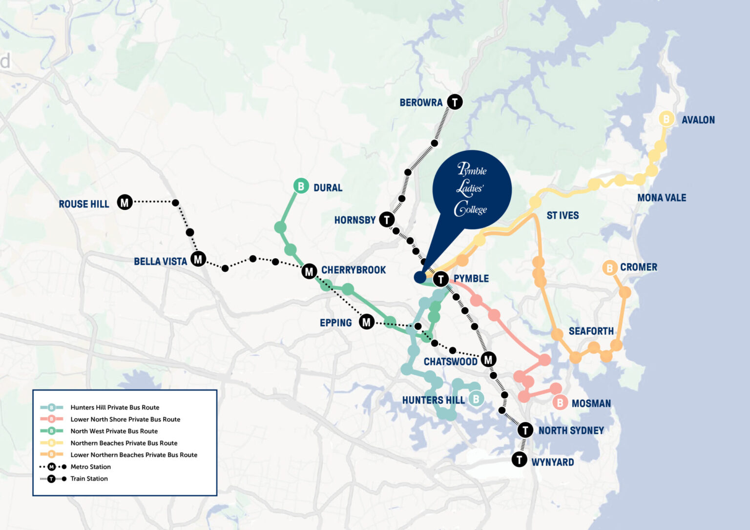 Transport options to Pymble Ladies' College